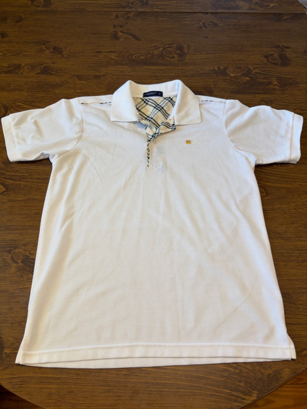 Burberry White polo with Classic Check Lining, elevated casual